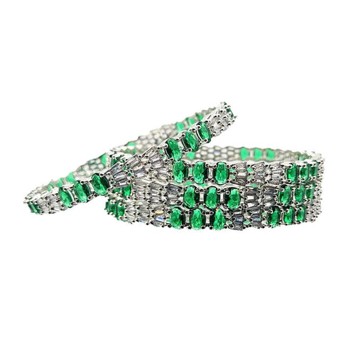 American Diamond Emerald Green Bangles - D93 - 4
