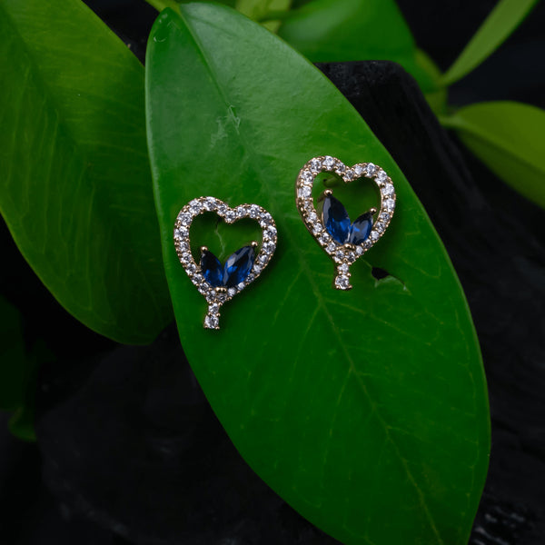 Zircon Blue Crystal Stone Heart Earrings - D110