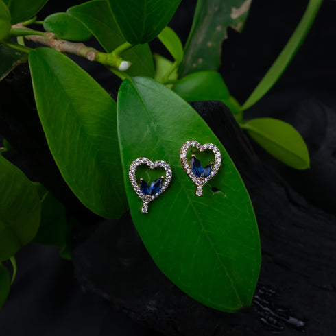 Zircon Blue Crystal Stone Heart Earrings - D110-3