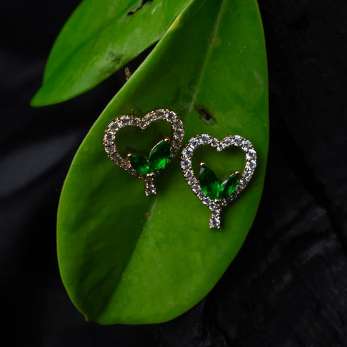 Zircon Crystal Stone Heart Earrings - D112A