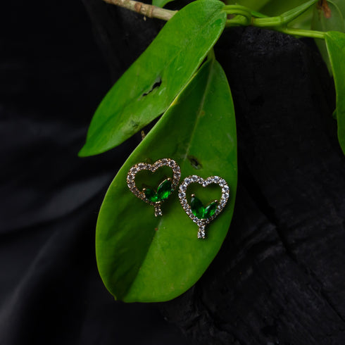 Zircon Crystal Stone Heart Earrings - D112A-3