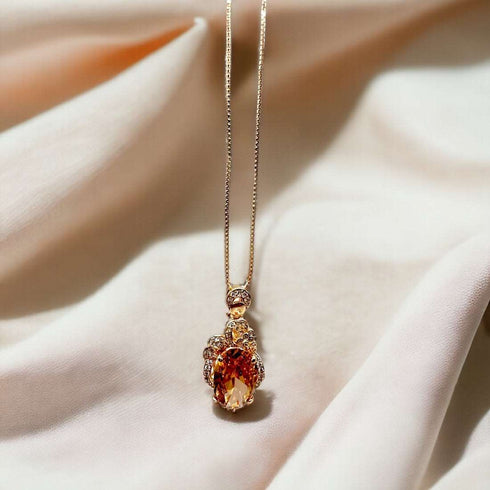 Citrine Stone Charm Necklace - D135N - 1