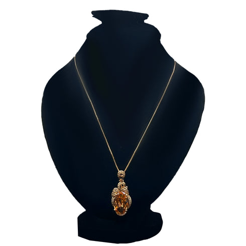 Citrine Stone Charm Necklace - D135N - 3