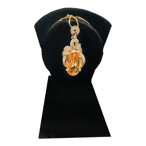 Citrine Stone Charm Necklace - D135N - 4