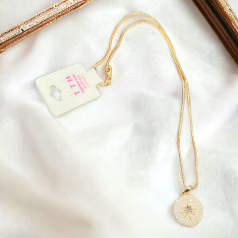Star Zircon Round Pendant Necklace - D147 - 1