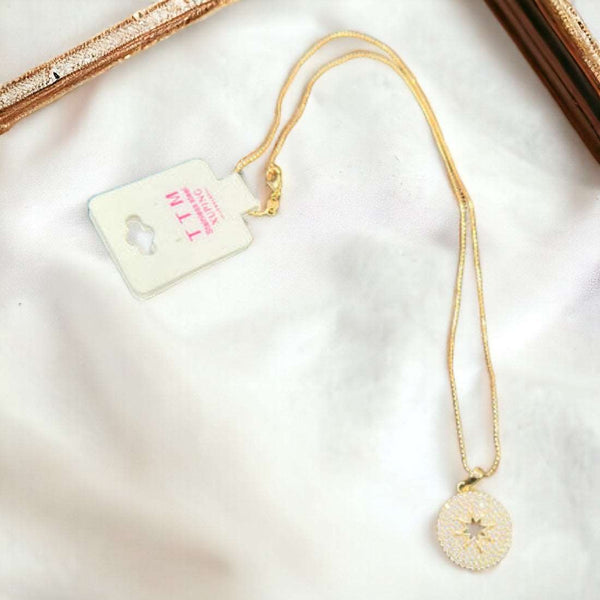 Star Zircon Round Pendant Necklace - D147 - 1
