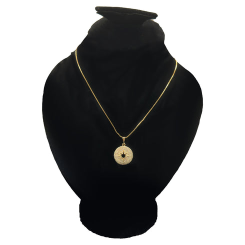 Star Zircon Round Pendant Necklace - D147 - 2