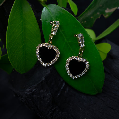 Rhinestone Heart Decor Drop Earrings - D32