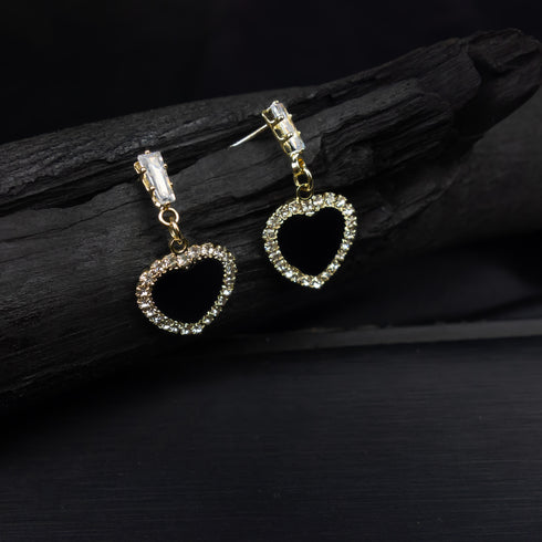Rhinestone Heart Decor Drop Earrings - D32-1