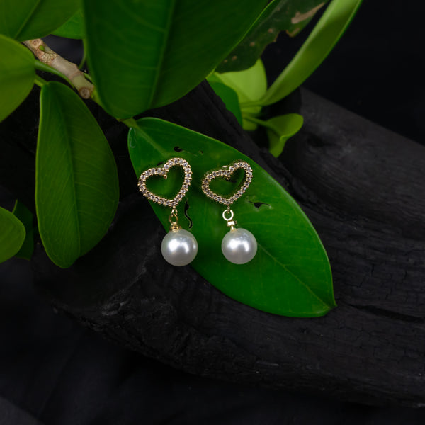Regal Heart Pearl Drops Earrings - D38