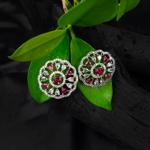 Ruby American Diamond Multicolor Flower Earring - D74