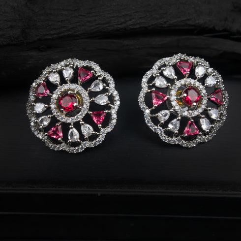 Ruby American Diamond Multicolor Flower Earring - D74-2