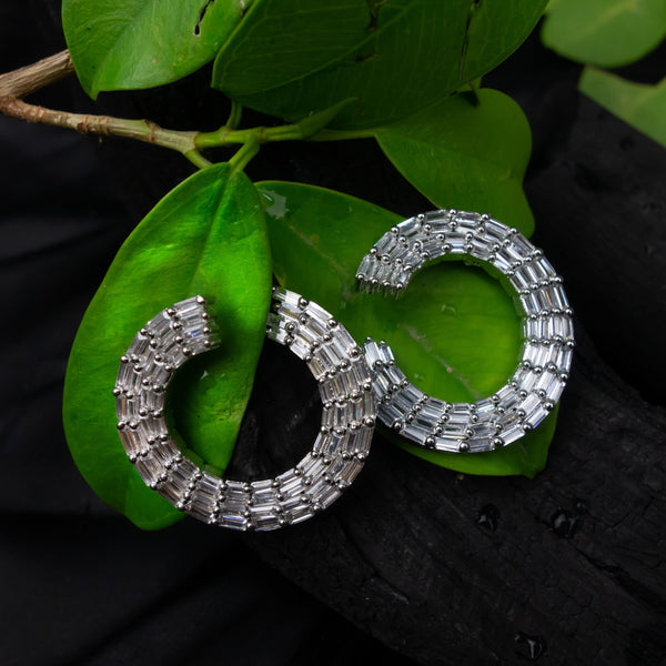 White Topaz Studded Half Moon Shape Earrings - D78