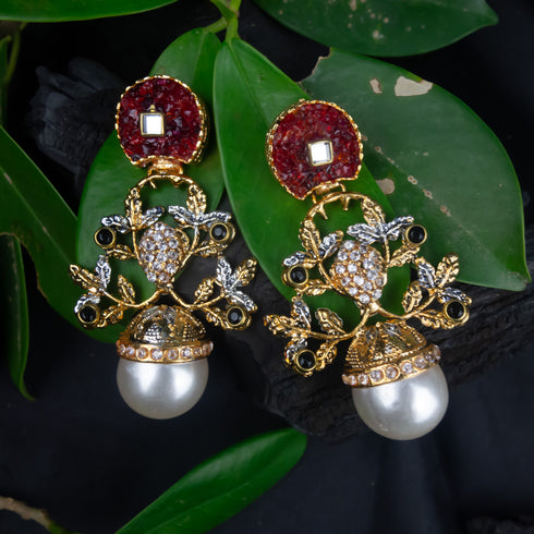 Crush Stone Earings with Pearl D248-1