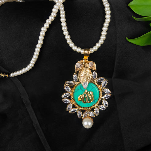Feroza stone Kundan Allah name locket D300