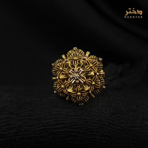 Gold beaded silver ring-DS 128