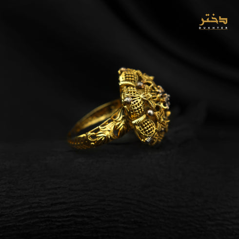 Gold beaded silver ring-DS 128