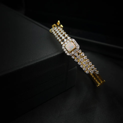 Pure Silver Opal Diamond Bangle-DS 03