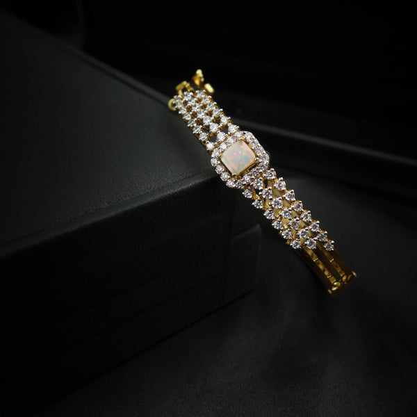 Pure Silver Opal Diamond Bangle-DS 03