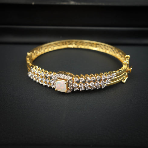 Pure Silver Opal Diamond Bangle-DS 03