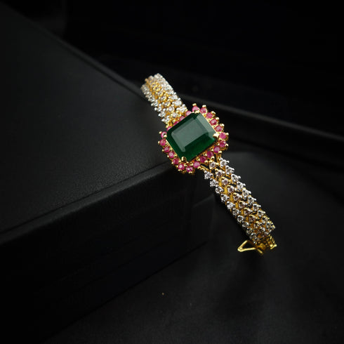 Luxe Silver Bracelet with Emerald and Ruby Detailing-DS 05