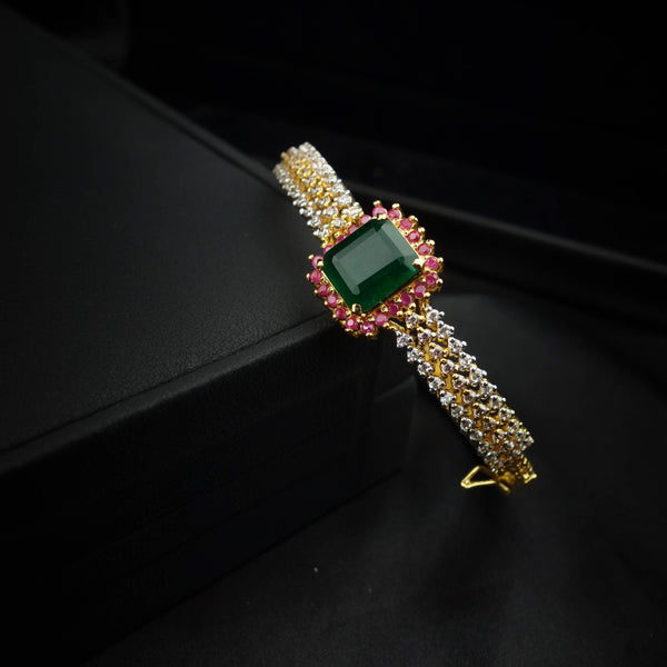 Luxe Silver Bracelet with Emerald and Ruby Detailing-DS 05