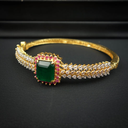 Luxe Silver Bracelet with Emerald and Ruby Detailing-DS 05