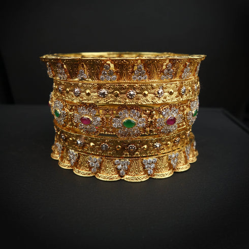 Gold Tone Ruby Green bangles DS 106