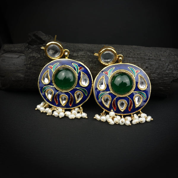 Green & Blue Traditional Meenakari Silver Earrings