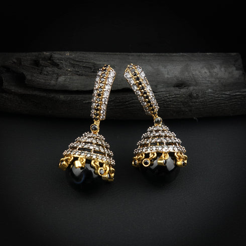 Silver Kundan earrings with beeds-DS 115
