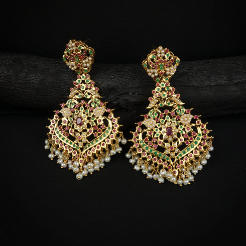 Silver Earrings in Multi Color Stones-DS 118