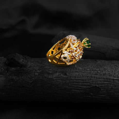 Emerald green Gold Look Silver Ring-DS 56