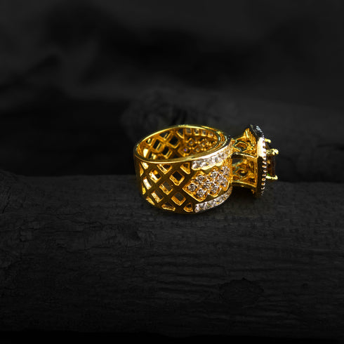 Smoky quartz crystal stone Silver ring-DS 57