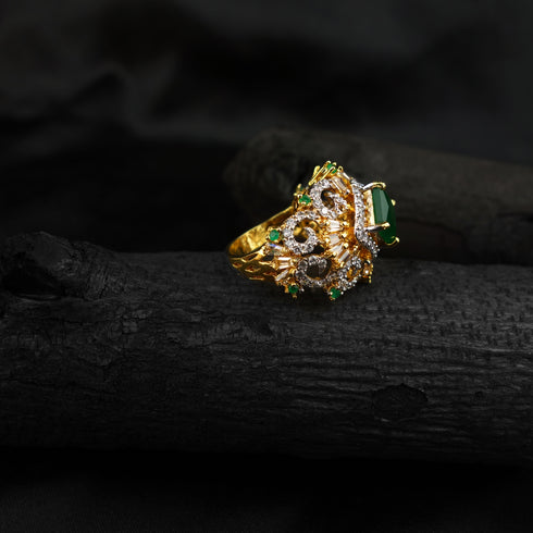 Cubic green zircon premiuim silver ring-DS 58