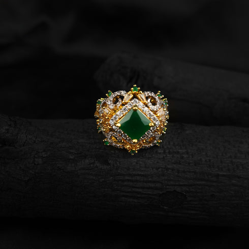 Cubic green zircon premiuim silver ring-DS 58