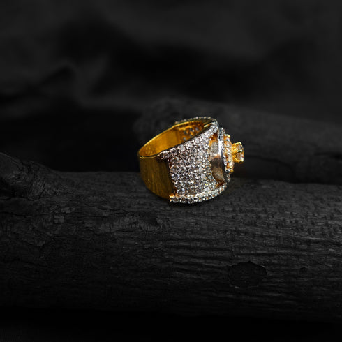 Micro Pave Cubic Zirconia Big Silver Round Ring-DS 59