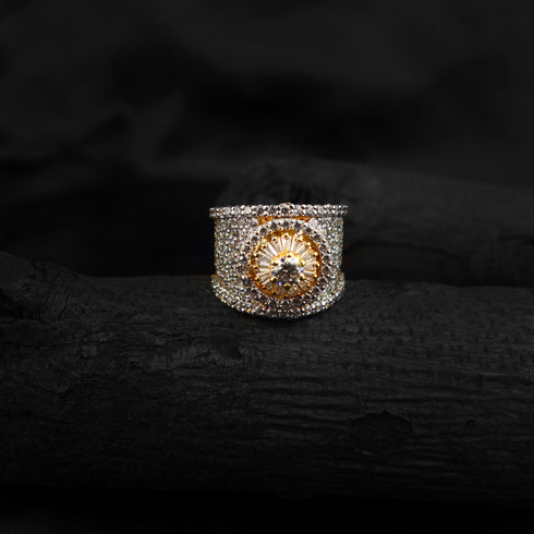 Micro Pave Cubic Zirconia Big Silver Round Ring-DS 59