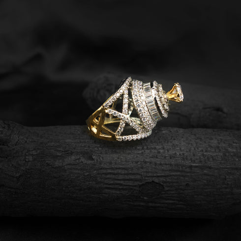 Silver round Diamonds paved ring-DS 60