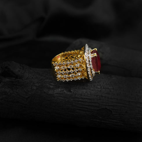 Silver Ring with Gold Plated and Zircons.-DS 69