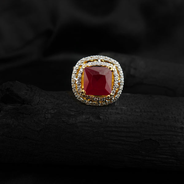 Silver Ring with Gold Plated and Zircons.-DS 69