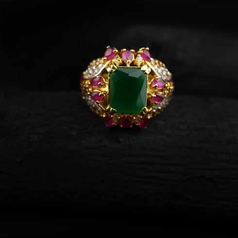 Gold Plated Emerald Silver Ring-DS 71