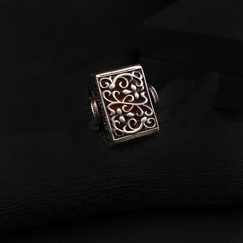 Red Agate Stone Silver Ring-DS 96