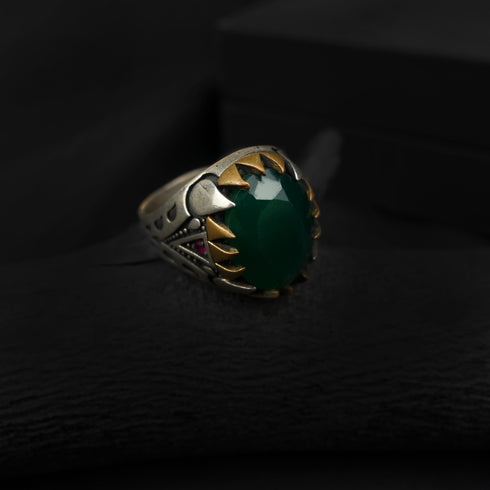 Green stone Silver ring-DS 97