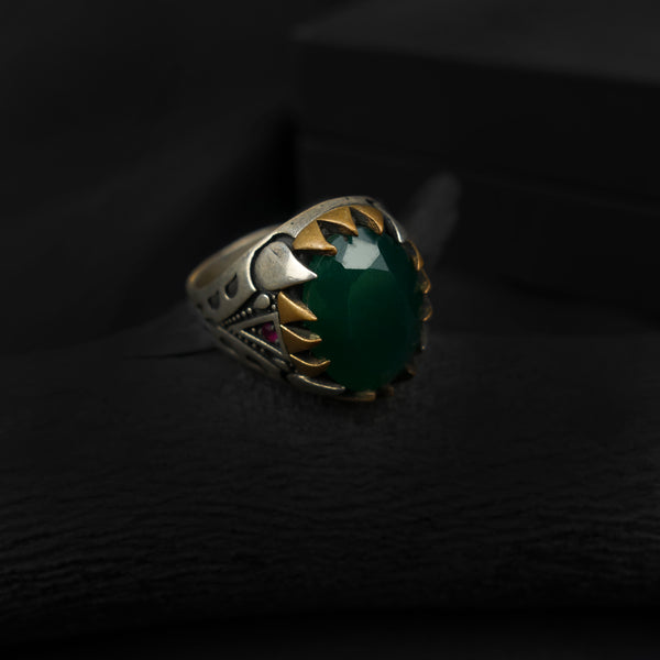 Green stone Silver ring-DS 97